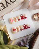 Holy night press-on nails in extra short square shape — Festive Christmas, Gingerbread Man & Hearts.