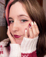 Holy night handmade press-on nails featuring Festive Christmas, Gingerbread Man & Hearts.