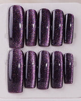 Mauve Nail Color Cat-eye press-on nails — dark purple cat eye nails handmade nail art by Joyee Nails