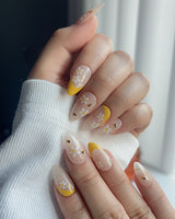 BeeBee Nails press-on nail set — Daisy & Bee, Yellow French. design, hand-painted with real gel polish