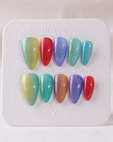 Colored Stone press-on nails — Colorful Cat Eye Nails handmade nail art by Joyee Nails