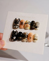 Gayer-Anderson Cat press-on nail set — Egyptian elements cartoon nails design, hand-painted with real gel polish