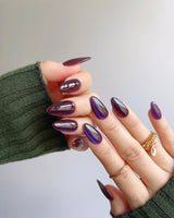 Grape Color Cat-eye press-on nail set — purple cat eye nails design, hand-painted with real gel polish