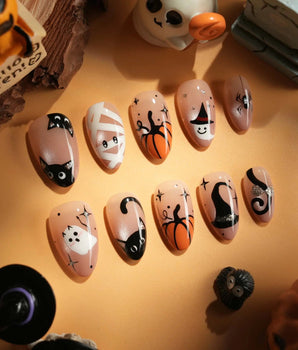 Just Trick press-on nails — halloween mix design nude