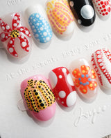 Kusama Dot short oval press-on nails with multicolor pop-art polka dots