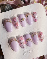 Lavender Rose press-on nails — Dreamy Light Purple, Hand-painted