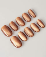 Light Brown Color Cat-eye Nails press-on nails in short oval shape — light brown cat eye