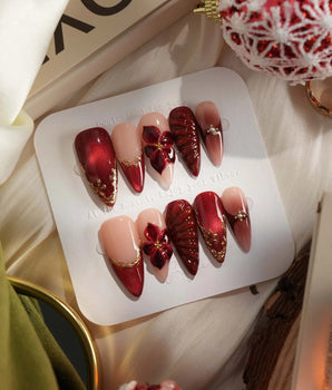 Lily Rouge nails — nude base red cat by Joyee Nails