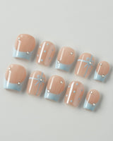 Love Gift - Blue press-on nails in extra short coffin shape — Fresh Sky Blue, Bows & Polka Dots.