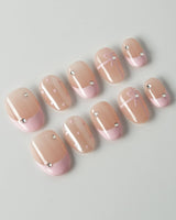 Love Gift press-on nails in extra short oval shape — Soft Pink French, Bows & Polka Dots.