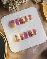 Love Is Not Over extra short squoval nails with colorful dopamine flames and cherry accents