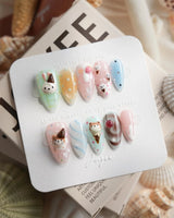 Lulu's Cone kawaii ice cream press-on nails with 3D bunny, cat, and bear cones