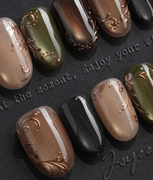 Maple Cat Short Oval cat eye press on nails fall with multicolored cat eye handmade nail art - image 1