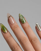 Marshes - Mud Masquerade nails in medium almond — Textured Herbal Green, Metallic