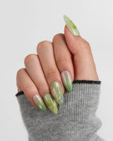 Matcha Chill Medium Almond press on nails, handmade custom nails by Joyeenails