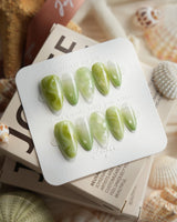 Matcha Chill Short Almond press on nails, handmade custom nails by Joyeenails