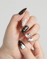 Midnight Bash press-on nails — Multicolor Halloween, 3D Metallic Spider & Ghost. handmade nail art by Joyee Nails