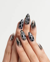 Midnight Muse press-on nails — Shimmering Silver & Obsidian