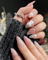 Miffy Sweetie nail art close-up showing Sweet Pink-Orange, 3D Bunny & Silver Bows. details