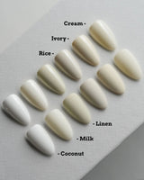 Milky White Press On Nails – Handmade Solid Color – Matte or Glossy – 6 Shades Coconut press on nails, handmade custom nails by Joyeenails
