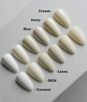 Milky White Press On Nails – Handmade Solid Color – Matte or Glossy – 6 Shades Coconut press on nails, handmade custom nails by Joyeenails
