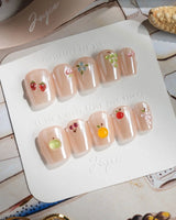 Mini Fruit nude 3D candy fruit press-on nail set with cat-eye shine