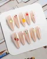 Mini Fruit handmade minimalist fruit nails with nude base and gel shine