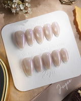Moonstone press-on nails — pearl lavender cat eye shimmer handmade nail art by Joyee Nails