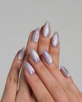 Moonstone handmade press-on nails featuring pearl lavender cat eye shimmer