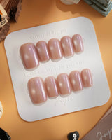 Moonstone press-on nails — pearl lavender cat eye shimmer handmade nail art by Joyee Nails