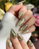 Mosses - Nightlight Moss press-on nails — Vintage Herbal Green, Marble