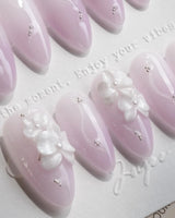 Moth Orchid nails in medium almond — Dreamy Light Lavender Gradient,