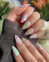 My Kitty nail art close-up showing Healing Macarons, 3D Cute Cat & Paw Print Doodles. details