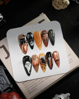 Nevermore handmade press-on nails in medium stiletto shape by Joyee Nails