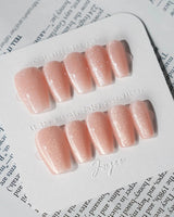 Nude Blush cat-eye press-on nails in short coffin shape — blush pink cat eye nails