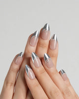Nude silver French manicure with metallic shine