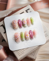 Oleander — Pretty Poison Short Coffin press on nails, handmade custom nails by Joyeenails