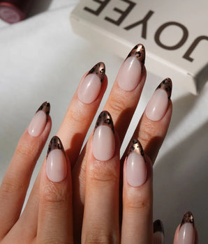 On the Prowl Medium Almond leopard press on nails with brown French tip handmade nail art - image 1
