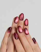 Orbs Team #2 press-on nails — red cat eye handmade nail art by Joyee Nails