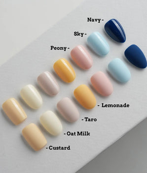 Pastel Press On Nails – Handmade Butter Yellow, Lilac & Blue – Matte or Glossy – 7 Colors Custard press on nails, handmade custom nails by Joyeenails