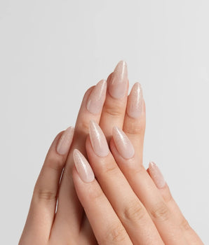 Peach Glaze press-on nails — Icy Nude-to-Deep-Pink Ombre Gradient,