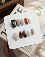 Pearl Earring Extra Short Oval press on nails, handmade custom nails by Joyeenails