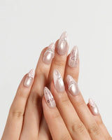Pillow Talk press-on nails — Pearl Satin Pink, Lace