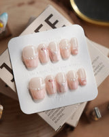 Pillow Talk nails in short coffin — Pearl Satin Pink, Lace