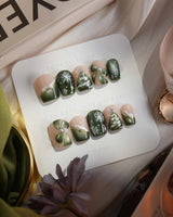 Pine Dream nails in extra short coffin — Winter Christmas Green, 3D