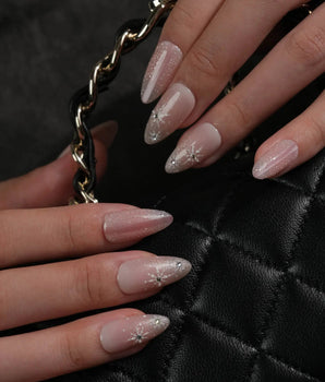 Pink Stardust press-on nails — Pale Pink Jelly, Glitter