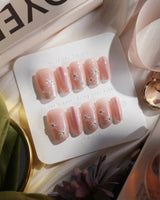 Pink Stardust nails in short coffin — Pale Pink Jelly, Glitter