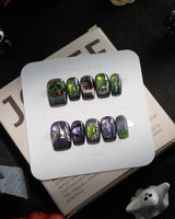 Poison Apple handmade press-on nails in extra short square shape by Joyee Nails