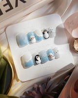 Polar Friends nails in extra short square — Icy Blue & Pure