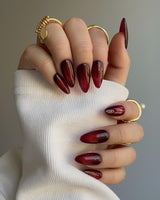 Deep Red Cat eye Nails press-on nails — red cat eye christmas holiday handmade nail art by Joyee Nails